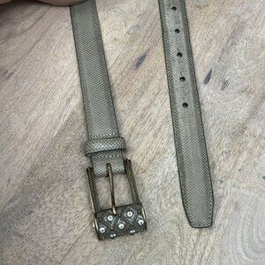 Carlise Vintage Style Greige Snake skin Leather Belt With Ornate Brass Buckle Sm